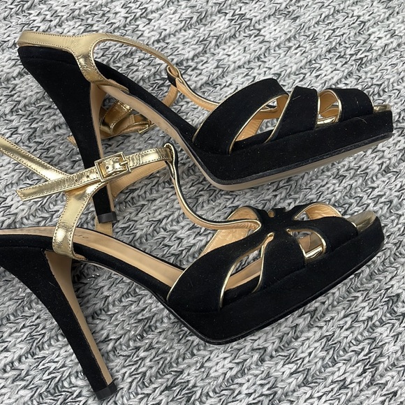 KATE SPADE ♠️ Black Gold Rosie Sandals Heels 8 - Picture 14 of 16